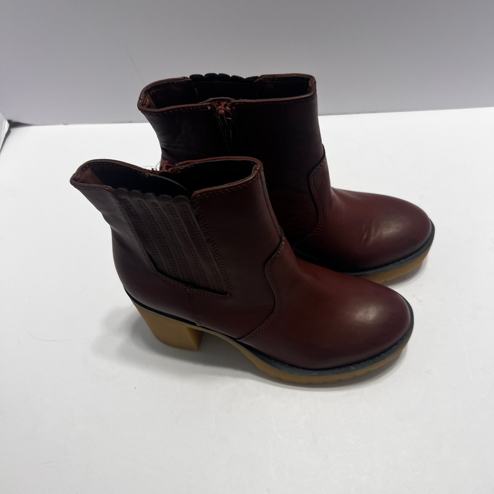 NEW Sun + Stone Chunky Platform Ankle Boots Burgundy Lug Sole Side Zip Fashion - Picture 6 of 7